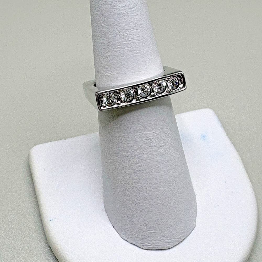 Camille Lucie Square Band Ring Cubic Zirconia Sz 6.25 Rhodium Plated NEW Signed